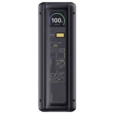 Tragbare Powerstation mit einem digitalen Display, das '100%' Ladung anzeigt, ausgestattet mit mehreren Schaltungselementen und der Beschriftung '2500' am unteren Rand.