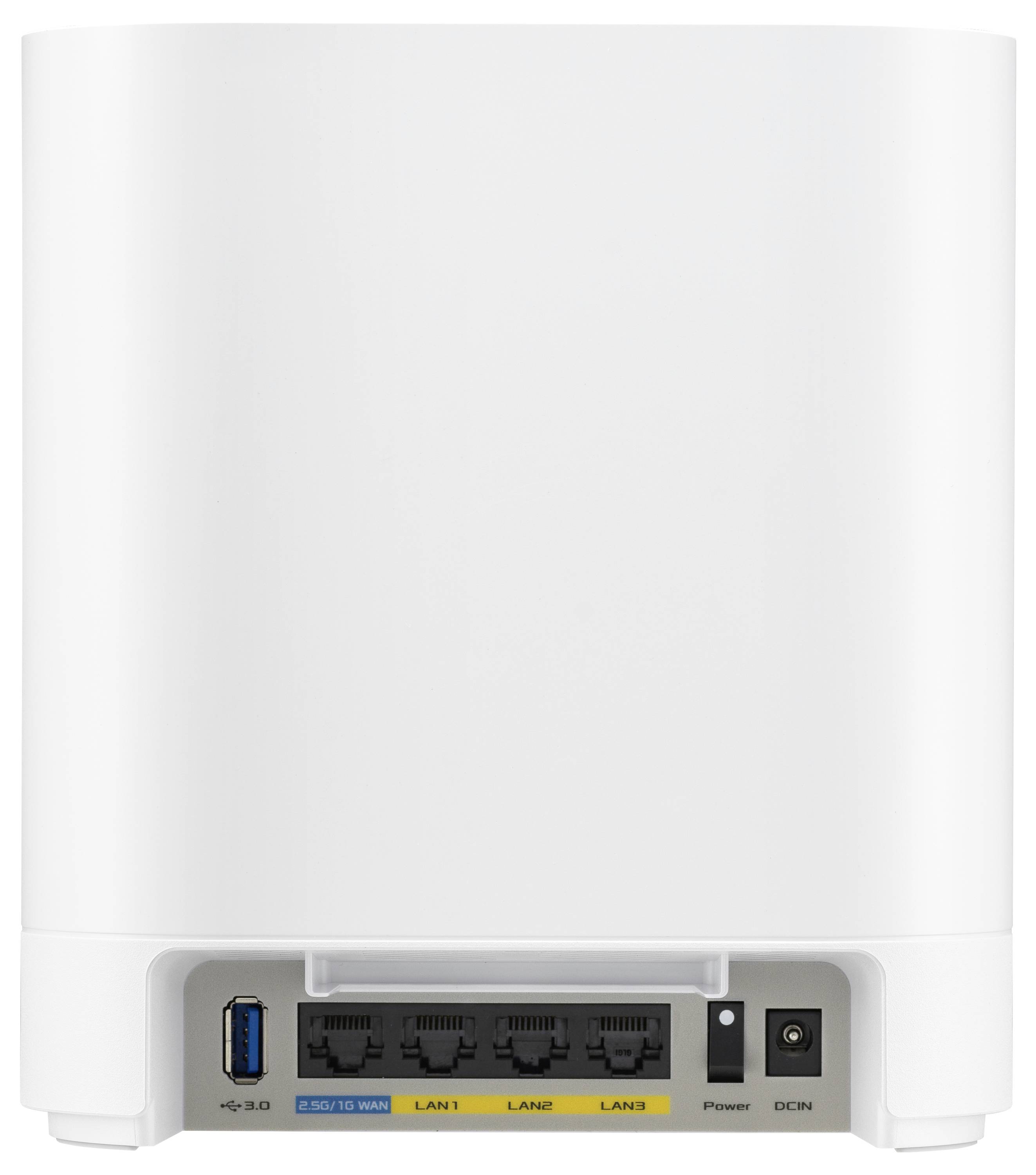 Rückseite eines weißen Internet-Routers mit Anschlüssen für USB 3.0, LAN 1-3, sowie Anschlüssen für Strom und Netzwerkverbindung.