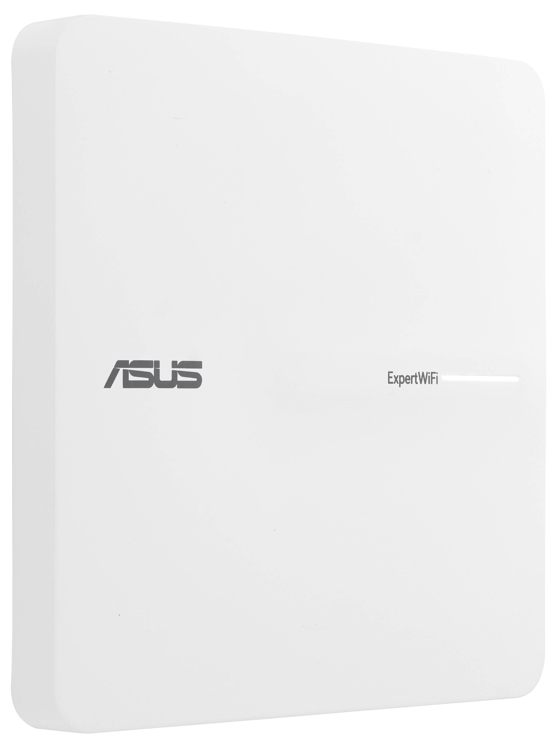 Ein weißer Asus ExpertWiFi Access Point mit quadratischem Design und glatter Oberfläche.
