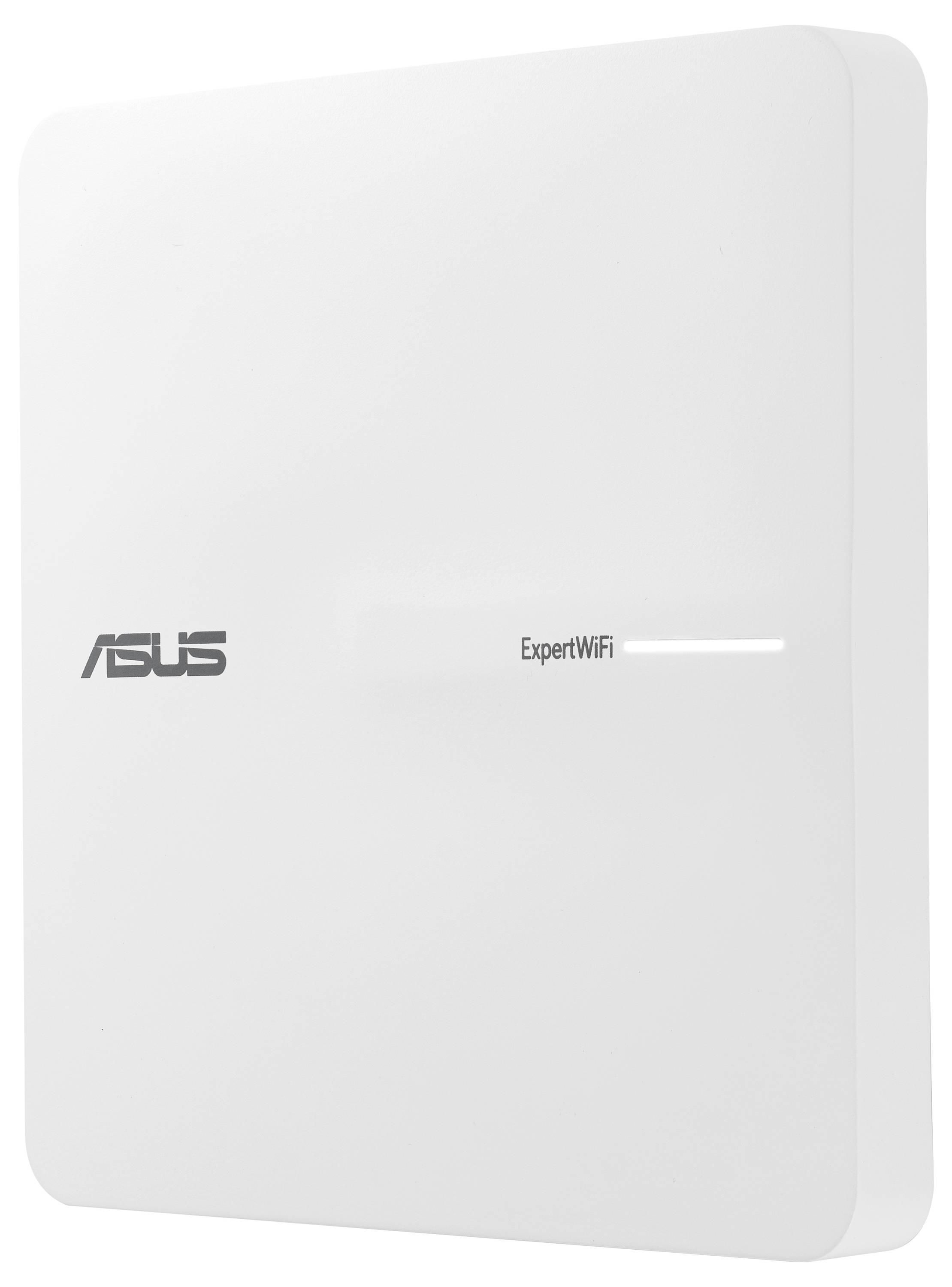 Ein weißer Asus ExpertWiFi-Router mit schlichtem Design, sichtbar sind das Asus-Logo und die Beschriftung 'ExpertWiFi' auf der Vorderseite.