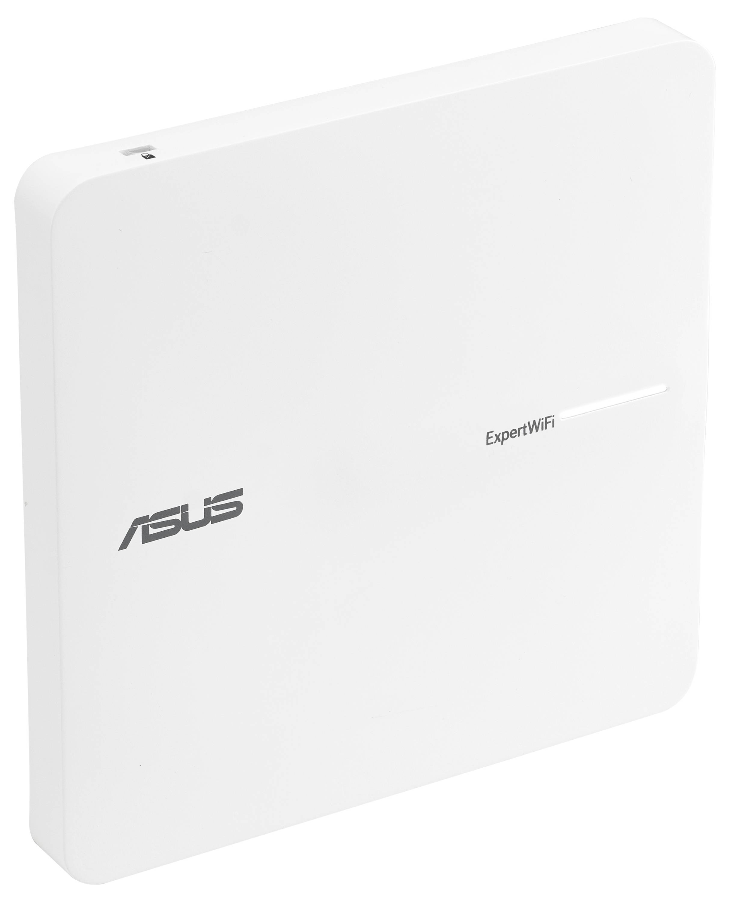 Weißer WLAN-Router mit dem Logo 'ASUS' und der Aufschrift 'ExpertWiFi', rechteckiges Design mit abgerundeten Ecken.