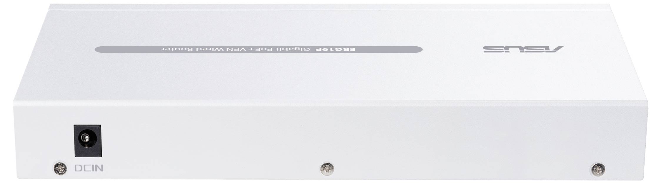 Eine weiße externe Festplatte oder Dockingstation, auf der Oberseite ist das ASUS-Logo sichtbar. Rückseite zeigt einen DCIN-Anschluss.
