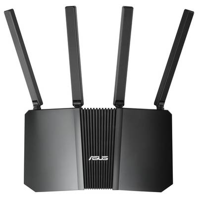 Schwarzer WLAN-Router mit vier Antennen, geeignet für Heim- und Bürogebrauch. Vertreter eines modernen, leistungsstarken Netzwerklösungsgeräts.