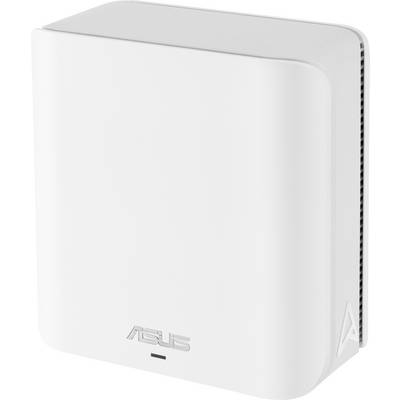 Ein weißer Router mit dem Logo einer bekannten Elektronikmarke, zeigt ein modernes, minimalistisches Design.