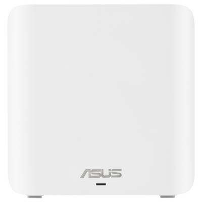 Weißer ASUS Wi-Fi-Router mit schlichtem Design und abgerundeten Ecken. Logo 'ASUS' an der Vorderseite.