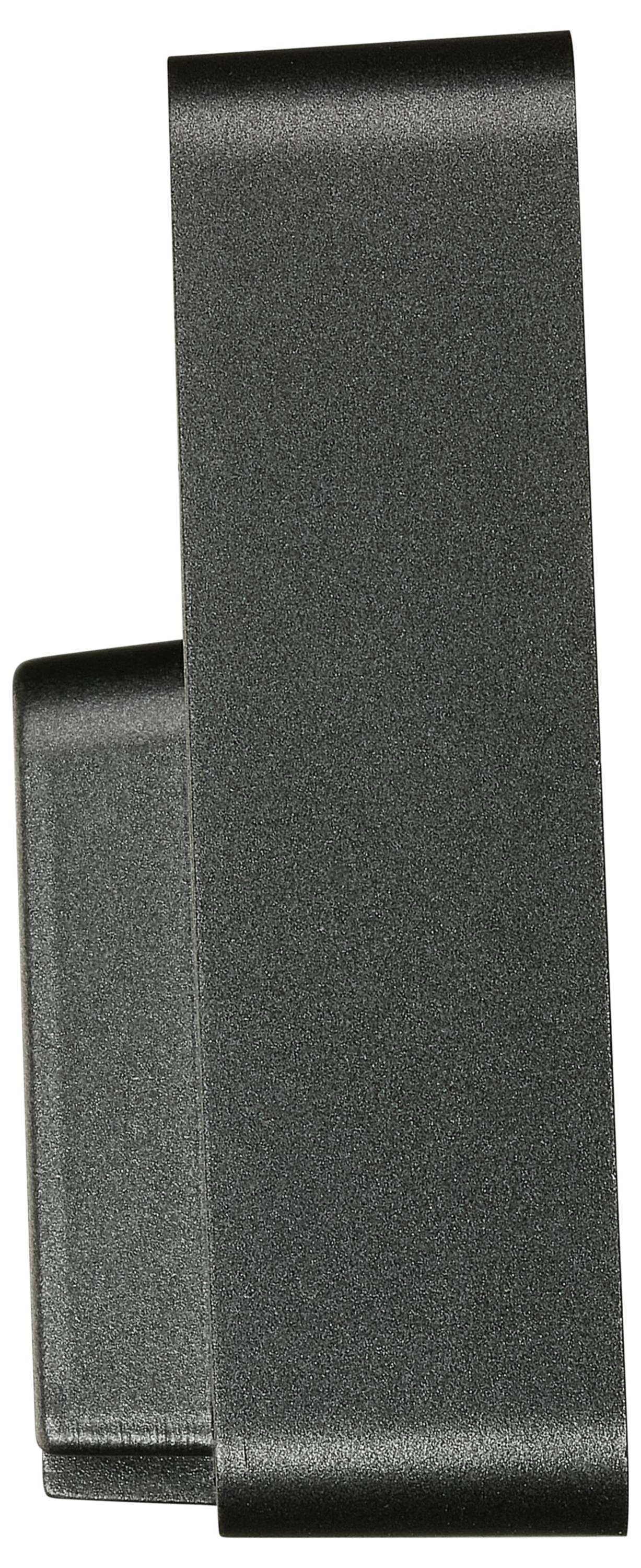 Ein schwarzer Metallclip, einfaches Design, dient zum Befestigen von Gegenständen.