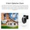 Optische Zoom-Kamera mit Bereich von 30° bis 120°. Zeigt Bild eines Hauses mit Kamera. Gleicht automatisch Schärfe aus.