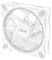 Ein weißer ASUS-Computerlüfter, entwickelt für effiziente Luftzirkulation, mit quadratischem Rahmen und rotierenden Klingen, geeignet für Desktop-PCs.