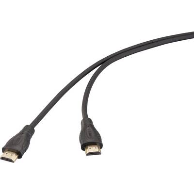 Ein schwarzes HDMI-Kabel mit vergoldeten Anschlüssen liegt vor einem weißen Hintergrund, wobei beide Enden sichtbar sind.