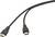 Zwei schwarze HDMI-Kabel mit Anschlüssen auf weißem Hintergrund, verwendet zur Übertragung von Video- und Audiosignalen zwischen Geräten.