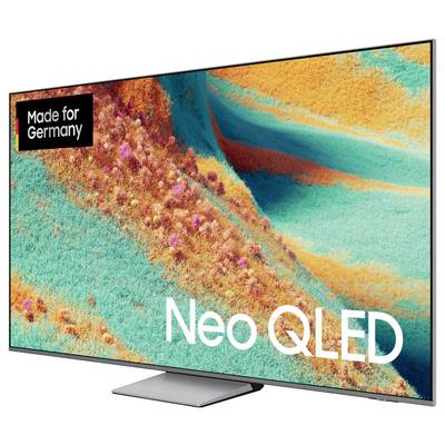 Ein Neo QLED-Fernseher mit leuchtendem Landschaftsbild und 'Made for Germany'-Label.