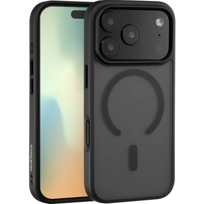 Ein schwarzes Smartphone mit einer Dreifach-Kamera und einem Bildschirm mit einer minimalistischen Verlaufstapete.