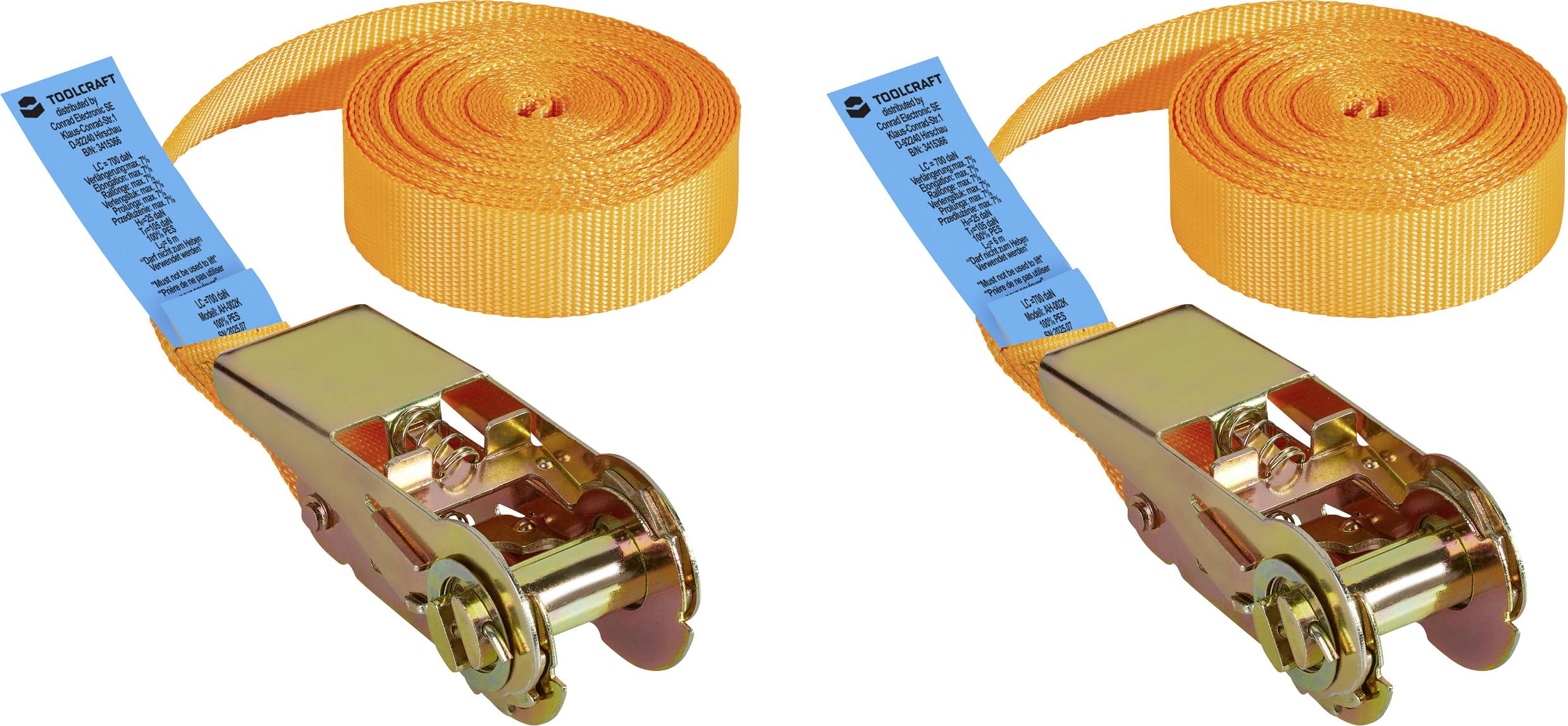 TOOLCRAFT TO-10246098 Zugkraft LC Niederzurren (einzeln/direkt)=350 daN (L x B) 6 m x 25 mm Ratsche EN 12195-2