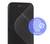 Ein Smartphone mit einem dunklen Bildschirm, der ein blaues kreisrundes Emblem mit einem Fingerabdrucksymbol und dem Text "Anti Fingerabdruck" zeigt.