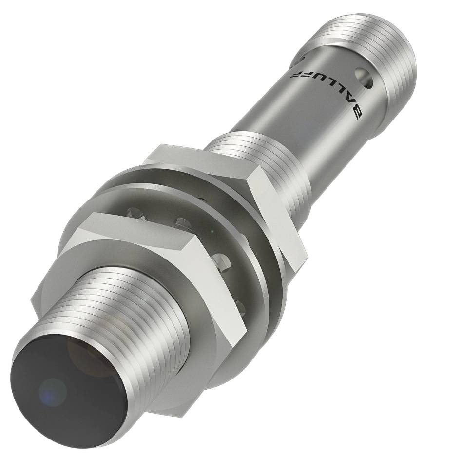 Zylindrischer Näherungsschalter aus Metall mit Gewinde, geeignet für industrielle Anwendungen.