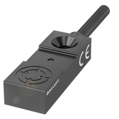 'Balluff-Sensor mit CE-Zeichen, rechteckige Form, schwarze Farbe, ein Kabelanschluss.'