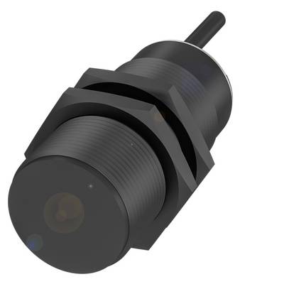 Ein zylindrischer Näherungssensor mit schwarzem Gehäuse und Gewinde, geeignet für industrielle Anwendungen.