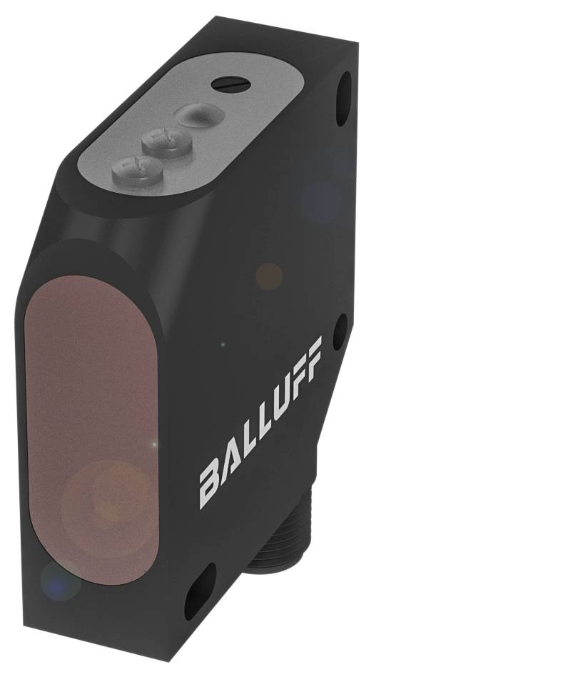 Ein schwarzer, rechteckiger Sensor mit roter Vorderseite und der Aufschrift 'Balluff' an der Seite.