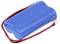 Blaue Lithium-Ionen-Batterie mit roten und schwarzen Kabeln und einem weißen Anschlussstecker.