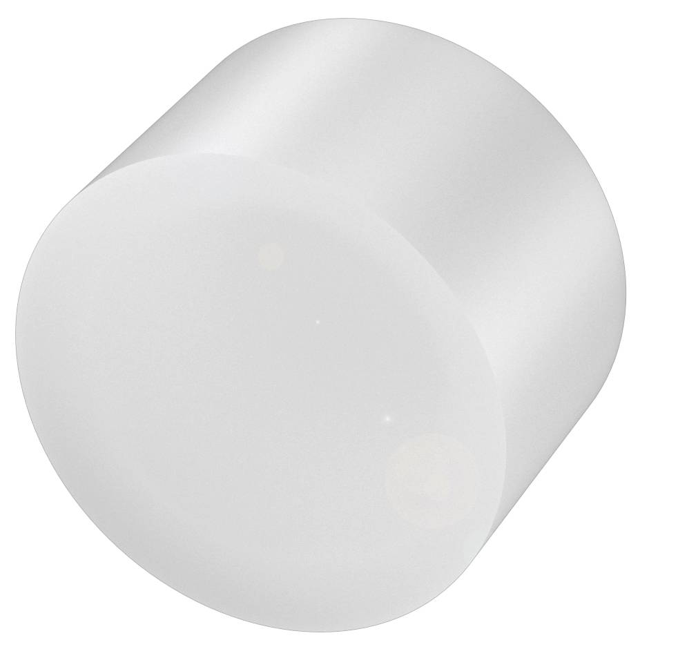 Ein zylindrischer, durchscheinender Kunststoffstopfen, vermutlich ein Möbelanschlussstopfen oder -puffer.