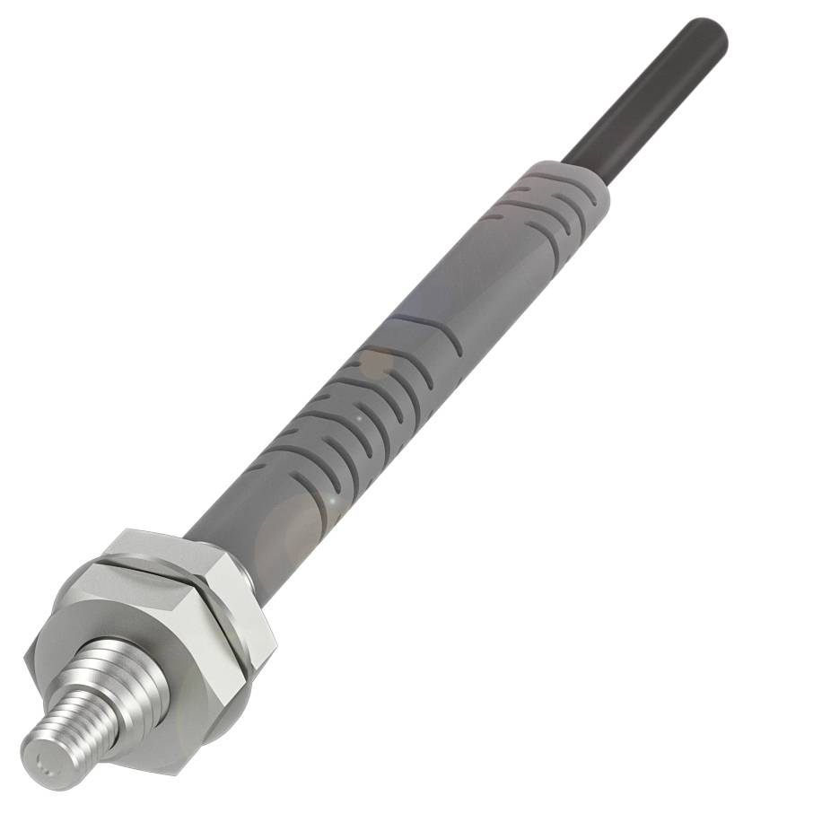 Metallzylinderförmiger Temperatursensor mit Kunststoffisolierung, Schraubgewinde und Kabel zur elektronischen Temperaturmessung.