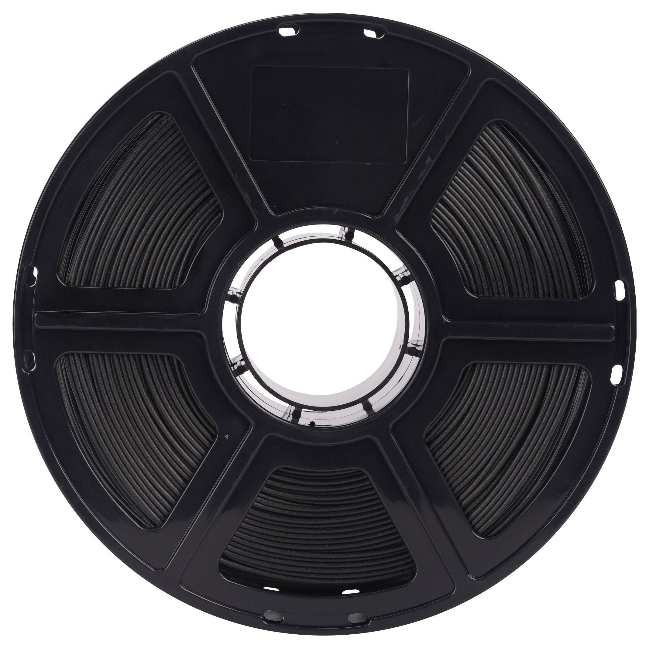 Eine schwarze Plastikspule mit mehreren Fächern, die üblicherweise zum Aufbewahren und Ausgeben von Materialien wie Film oder Filament verwendet wird.