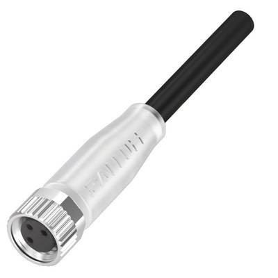 Ein silberner, zylinderförmiger Stecker mit schwarzem Kabel, vorne mit drei Löchern, vermutlich für Audio- oder Datenverbindungen.