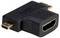 Ein schwarzer HDMI-Adapter mit einem Micro-HDMI-Stecker und einem Standard-HDMI-Anschluss, zur Verbindung von Geräten mit unterschiedlichen HDMI-Ports.