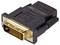 Ein Adapter mit einem schwarzen Gehäuse und goldenen Steckkontakten, der HDMI mit DVI verbindet.