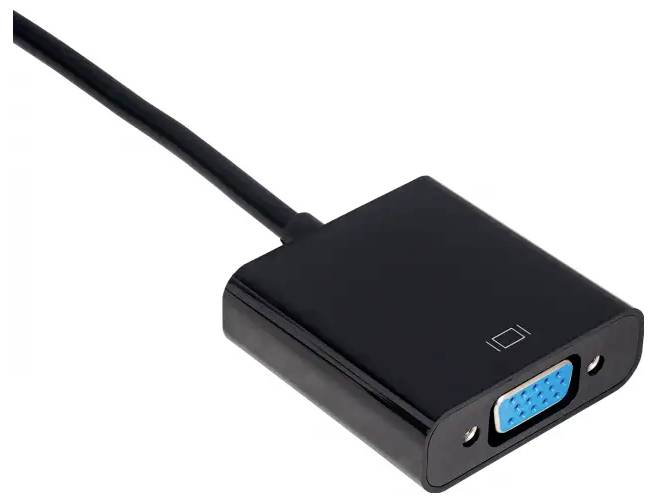 Ein schwarzer Adapter mit einem VGA-Anschluss.