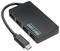 Schwarzer USB 3.0 Hub mit fünf Anschlüssen und kurzem Kabel, geeignet zum Anschließen mehrerer USB-Geräte an einen Computer.