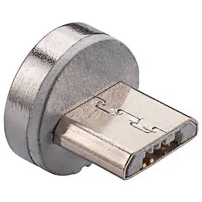 Ein silberfarbener magnetischer USB-C Adapter. Er hat ein rundes, metallisches Gehäuse und Anschlusskontakte auf einer Seite.