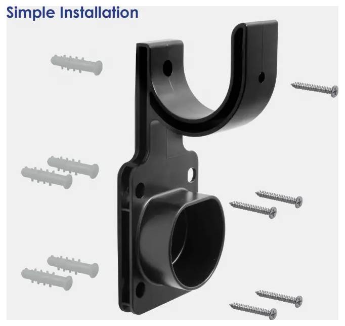 Träger für runde Gegenstände, einfache Montage mit sechs Schrauben und Dübeln gezeigt.