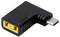 Schwarzer USB-C-Adapter mit rechter Winkelbuchse, gelbem Innenleben. Ideal zur Verbindung von USB-C-Geräten in engen Räumen.