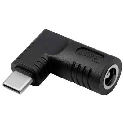 Ein schwarzer USB-C-Winkeladapter, der den Anschluss von USB-C-Geräten in engen Räumen erleichtert.