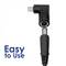 Nahaufnahme eines gewinkelten Audioadapters mit der Aufschrift 'Easy to Use'.