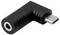 Eine 90-Grad-USB-C-zu-3,5-mm-Audiobuchse, schwarz, für Audiogeräteadapter.