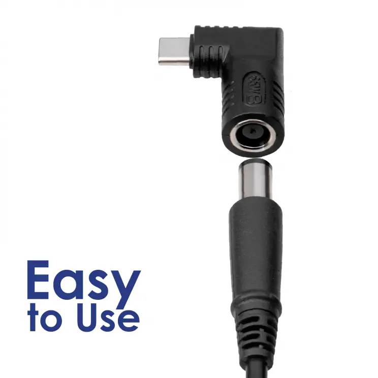 Ein L-förmiger USB-C-Stecker neben einem Text 'Easy to Use'.
