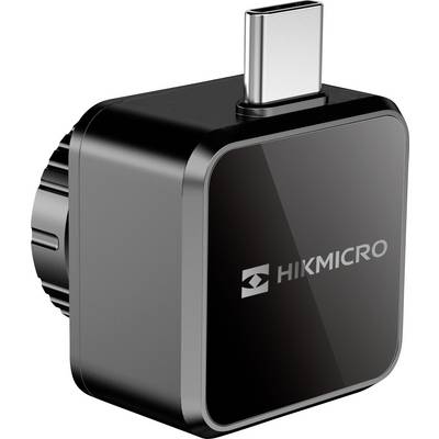Schwarzes, quadratisches Gerät mit USB-C-Anschluss, Marke 'Hikmicro' auf der Vorderseite.