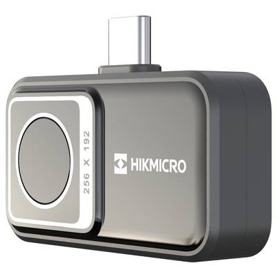 Kompakte Wärmebildkamera mit USB-C-Anschluss, hergestellt von Hikmicro, zeigt Auflösung von 256 x 192. Ideal für mobile Nutzung.