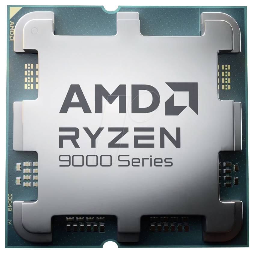 Ein silberner Prozessor mit der Aufschrift 'AMD Ryzen 9000 Series'.