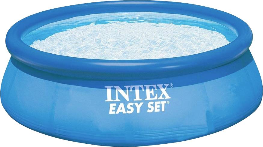 Aufstellpool 'Intex Easy Set' mit blauem Rand, gefüllt mit klarem Wasser.