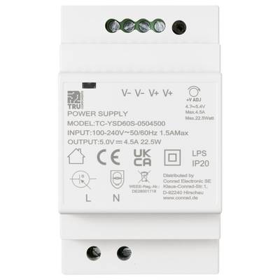 Netzteil mit Modell 'TC-YSD60S-0504500', Eingangsspannung 100-240V~50/60Hz 1,5A max, Ausgangsspannung 5,0V= 4,5A 22,5W, UKCA-zertifiziert.
