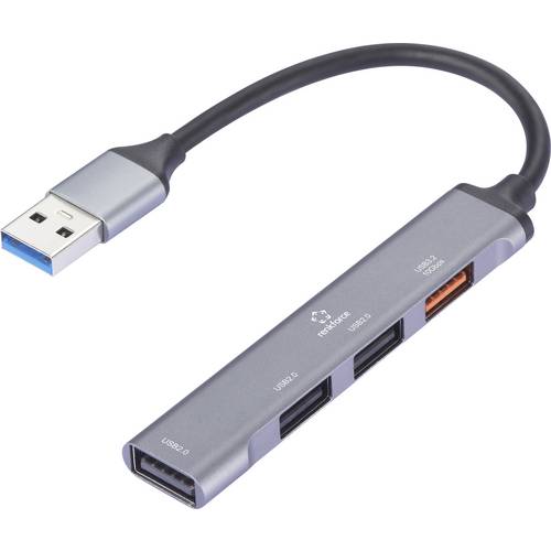 Renkforce RF-6855462 USB-Hub 4 Port USB-A USB 3.0 5 GBit/s mit Aluminiumgehäuse Grau RF-USBH-200