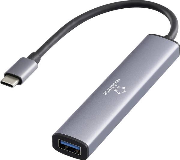 Renkforce RF-6855466 USB-Hub 4 Port USB-A USB 3.0 5 GBit/s mit USB-C® Stecker Grau RF-USBH-250