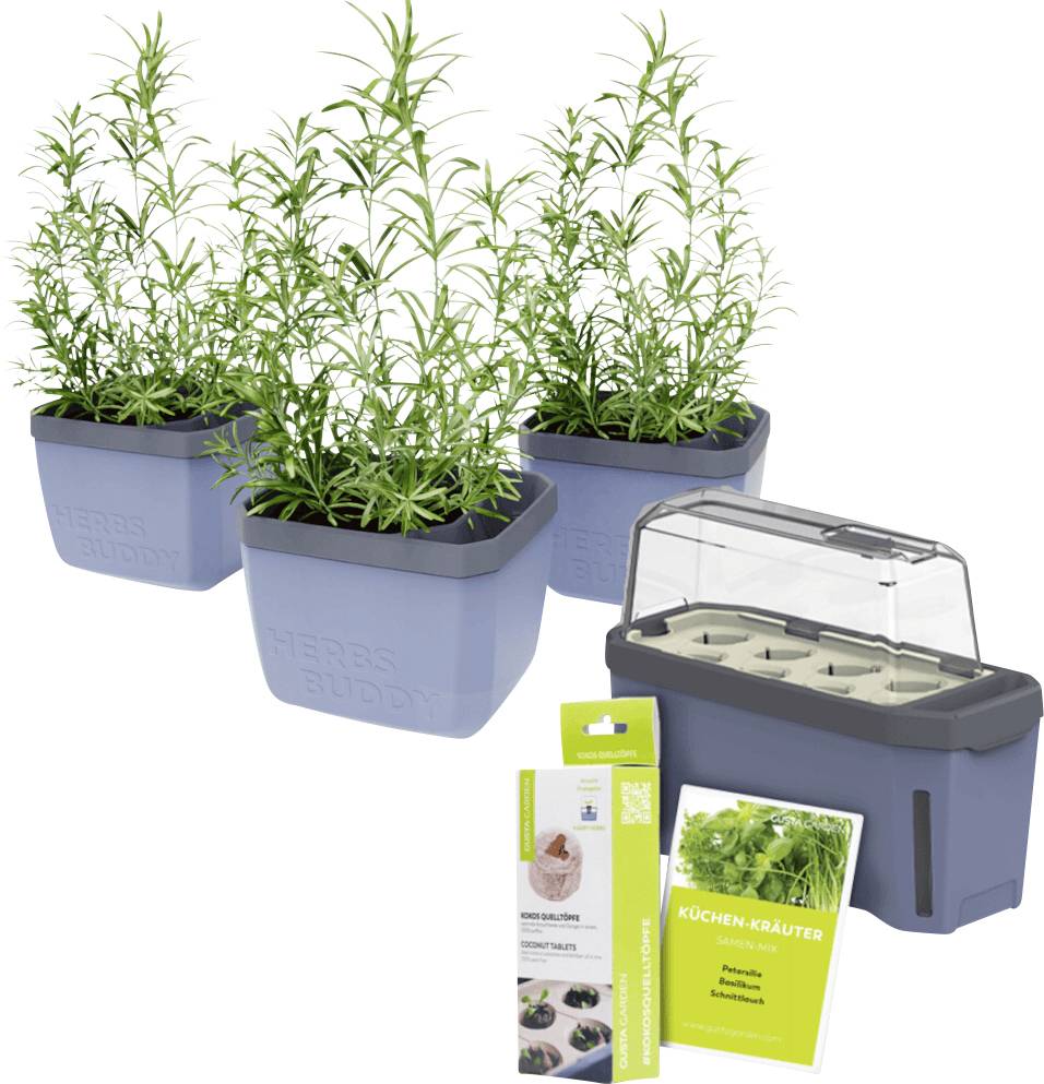 Gusta Garden Stadtkräutergarten-Set 6-teilig, blau HARRY HERBS / HERBS BUDDY / Zubehör / W07072 Pflanzgefäß