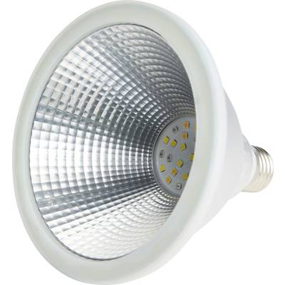 LED-Reflektorlampe mit silbernem Rasterspiegel und sichtbaren LED-Chips, seitliche Ansicht.