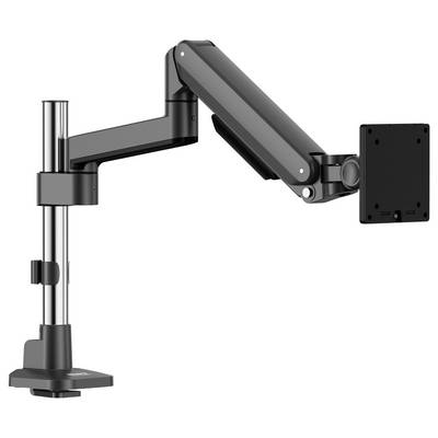 Ein verstellbarer Monitorarm mit Klemmhalterung, entwickelt zum Halten und Positionieren eines Computerbildschirms, wird in einer Seitenansicht dargestellt.