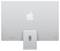 Rückansicht eines silbernen Apple-Monitors, der das Apple-Logo, den Ständer und die Anschlüsse am unteren Rand zeigt.