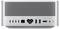 Die Rückansicht eines kompakten Computergehäuses mit mehreren Anschlüssen, darunter Thunderbolt, USB, HDMI und einem Ethernet-Port, sowie einem Einschaltknopf.